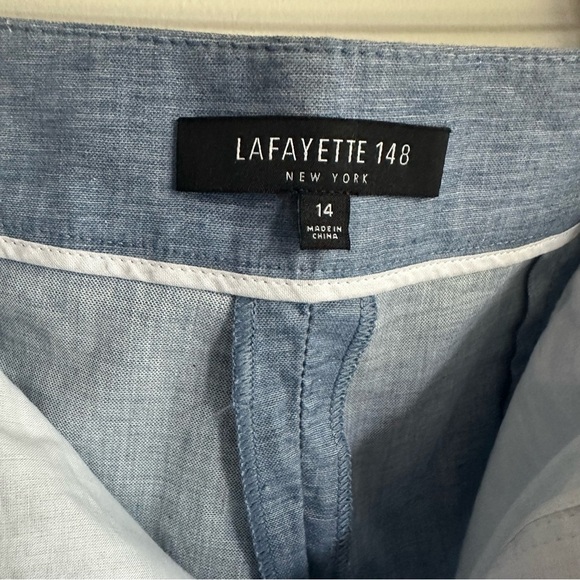 Lafayette 148 New York Blue Cotton Blend Wide-Leg High-Rise Pants - Size 14 - Picture 6 of 10
